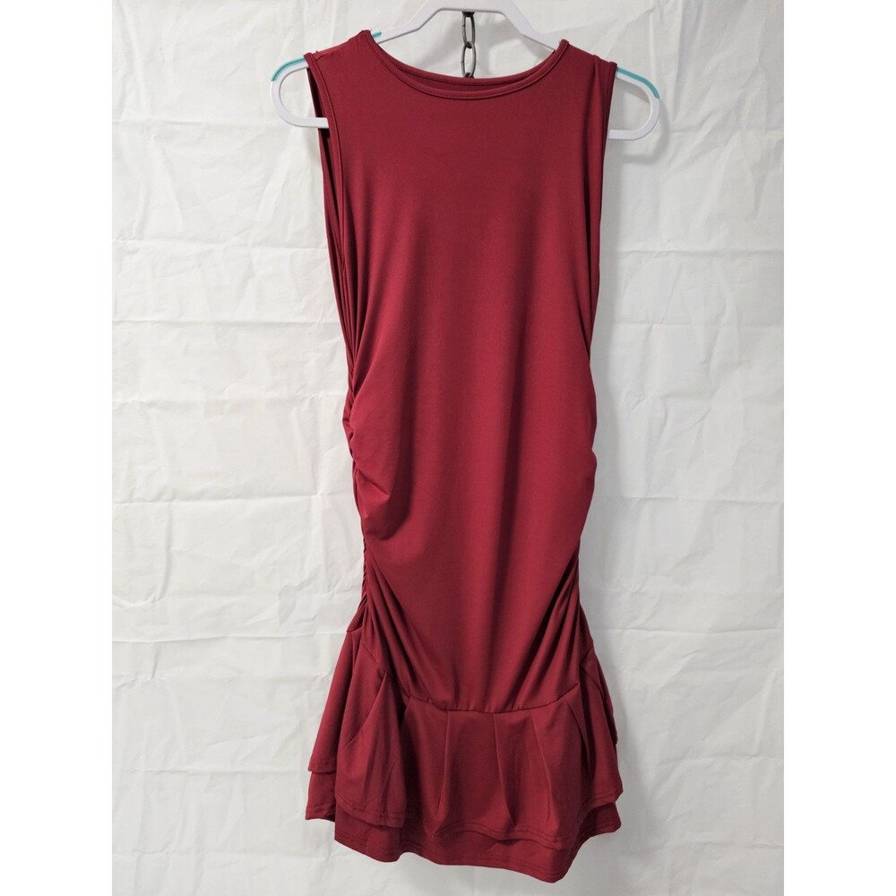 Red Ruched Fitted Sleeveless Chic Evening Bodycon Mini Dress renaissance Festive